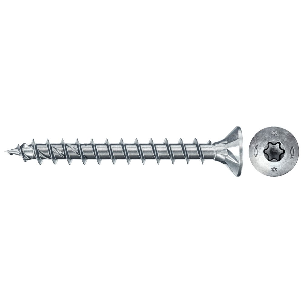 Tornillos para madera fischer PowerFast II CTF 4,5x30 BC con cabeza avellanada, rosca total y engarce TX (500 uds.)