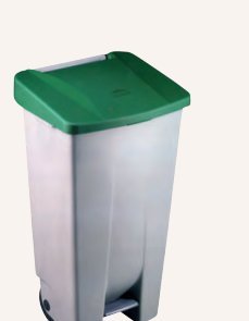 Contenedor con pedal, asa y ruedas polietileno 120 l y tapa amarilla