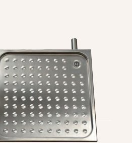 Plato de ducha antivandálico con tubo desagüe salida central acero inoxidable AISI 304